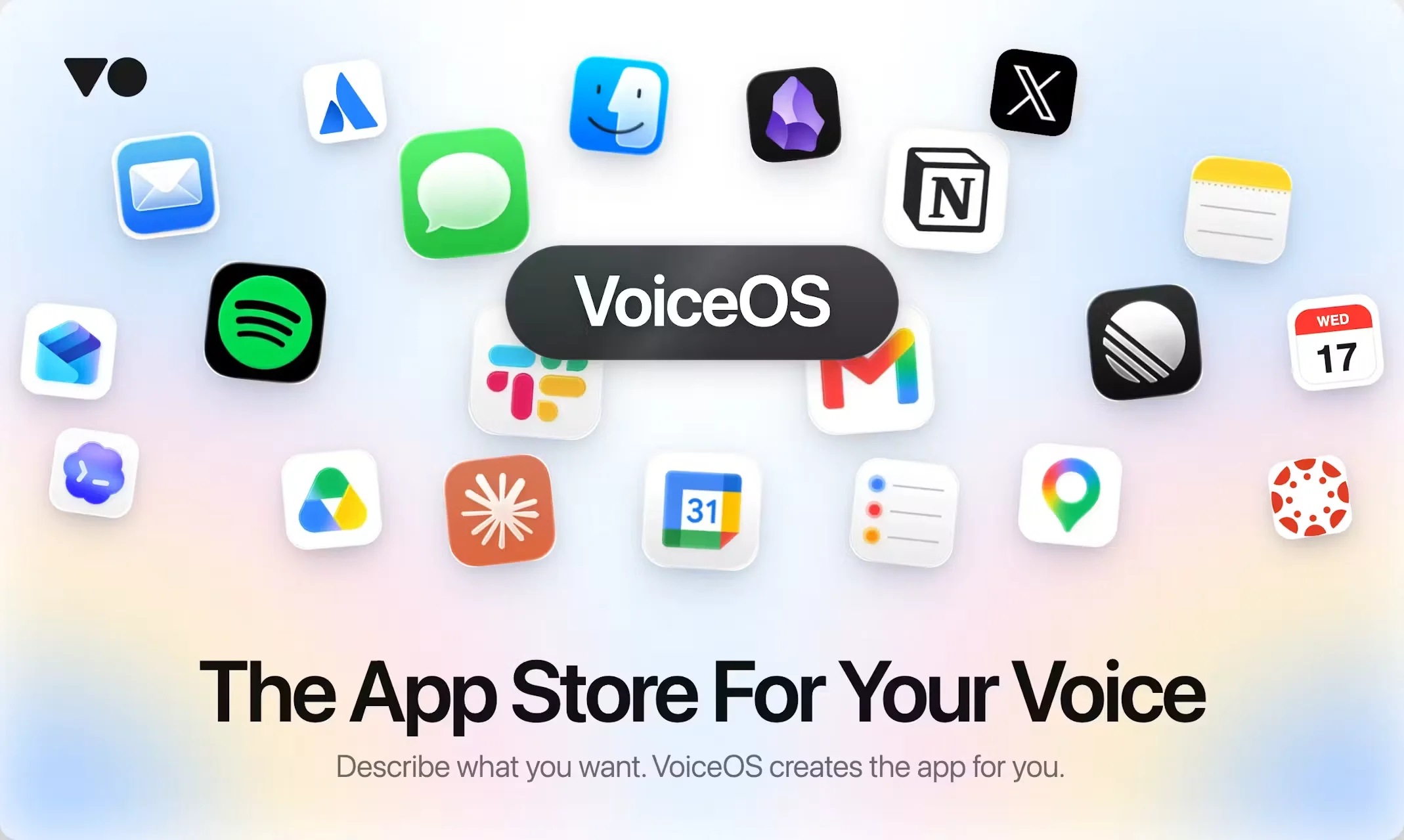VoiceOS surrounded by apps above the words The App Store For Your Voice