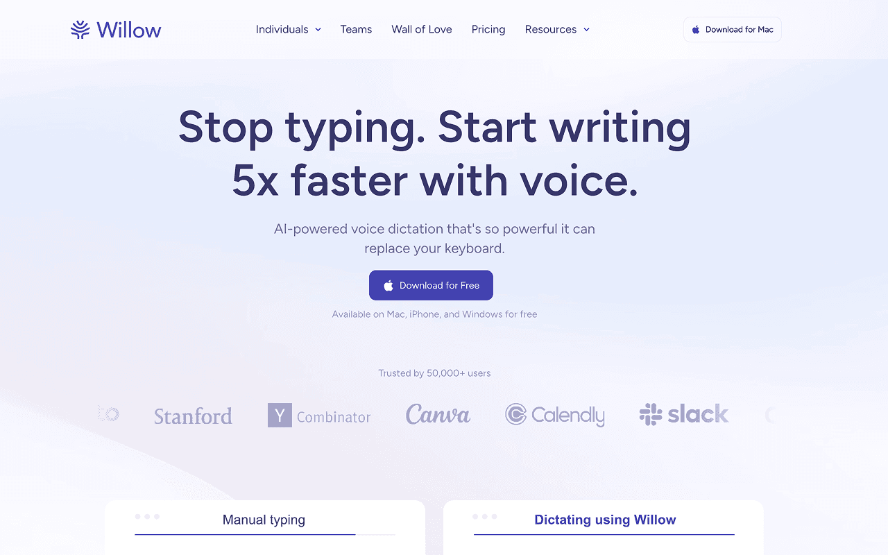 Willow Voice landing page
