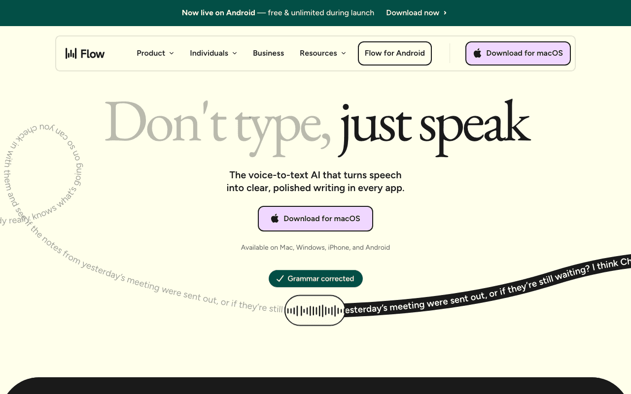 Wispr Flow landing page
