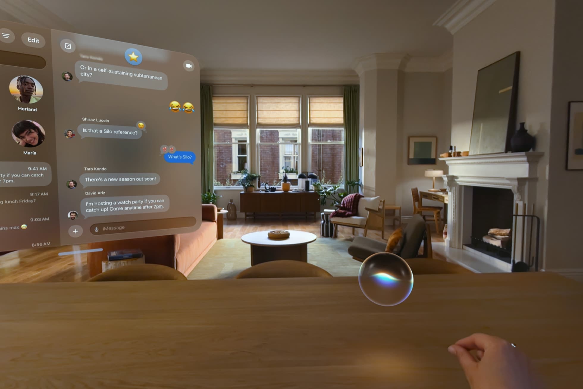 Siri AI on Apple Vision Pro shown as a 3D visualization placed in the user's space Siri AI on Apple Vision Pro shown as a 3D visualization placed in the user's space