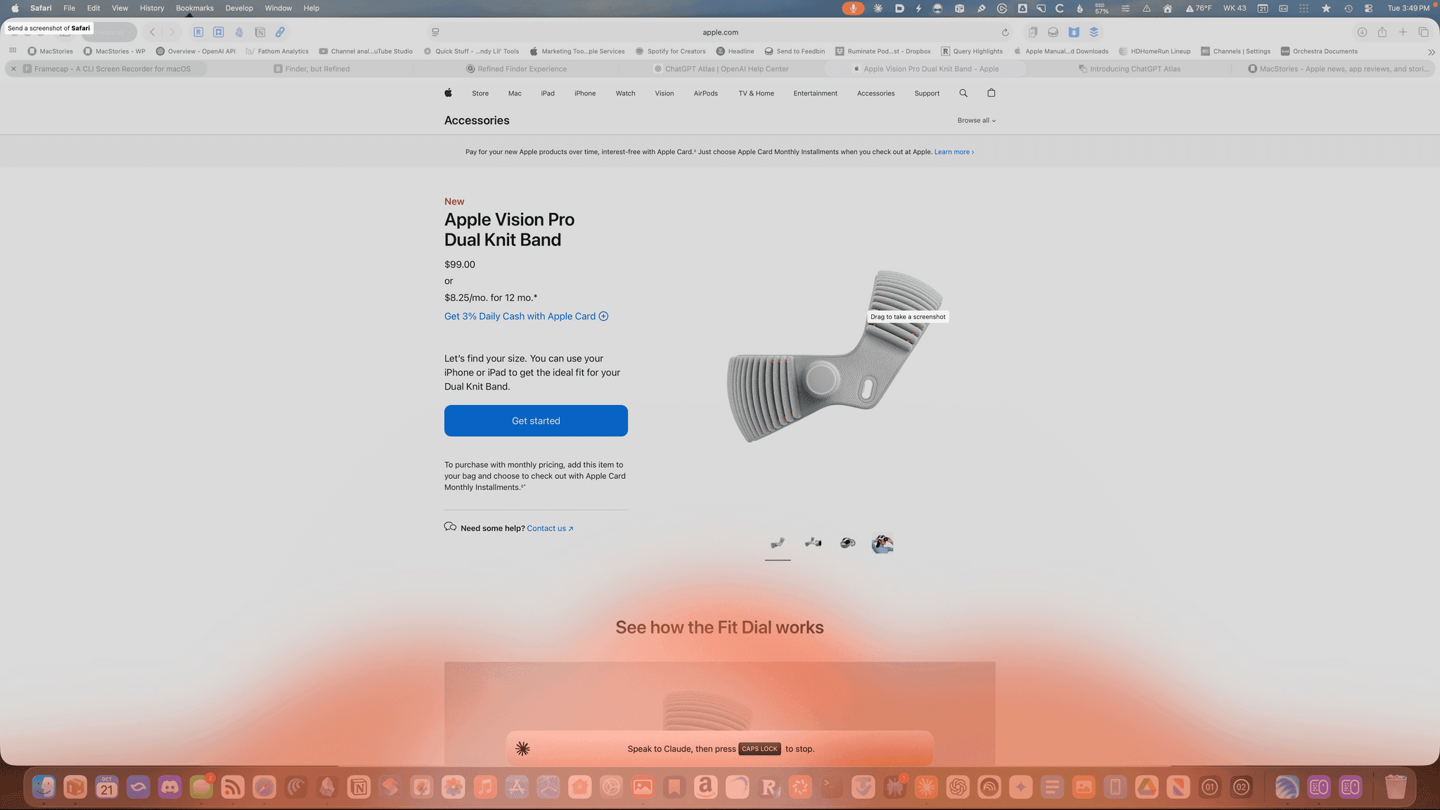 Claude voice mode open over a desktop browser